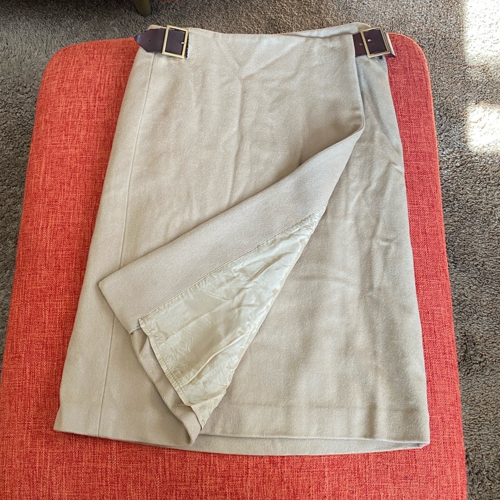 VTG 90s Kors Michael Kors Wool Cashmere Wrap Skirt Leather Trim Italy